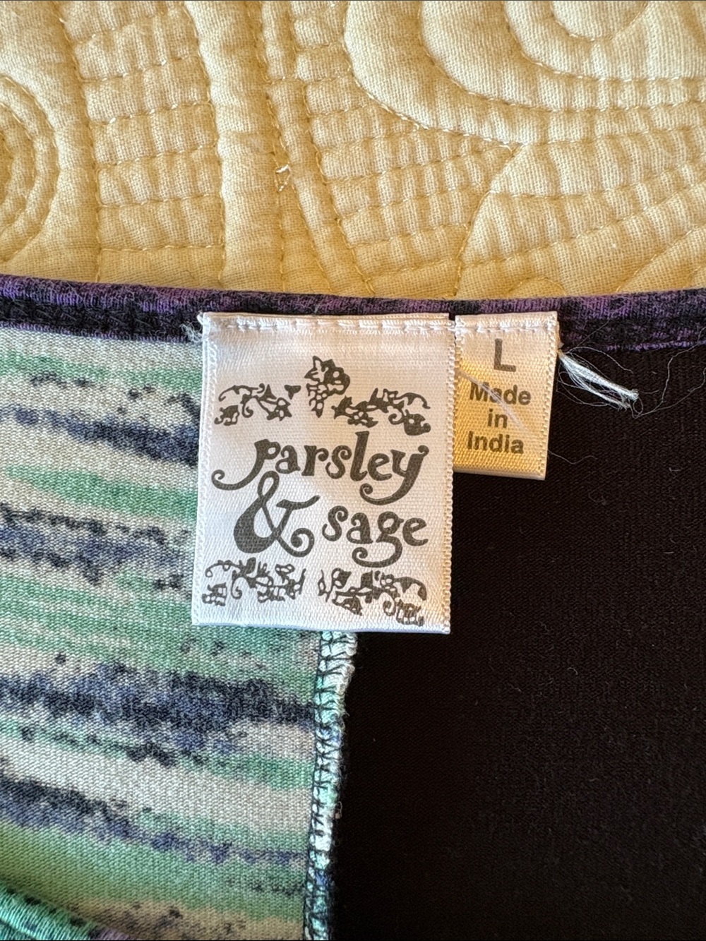 Parsley & Sage Black Tunic with Teal Blue Purple Patchwork - Picture 3 of 8